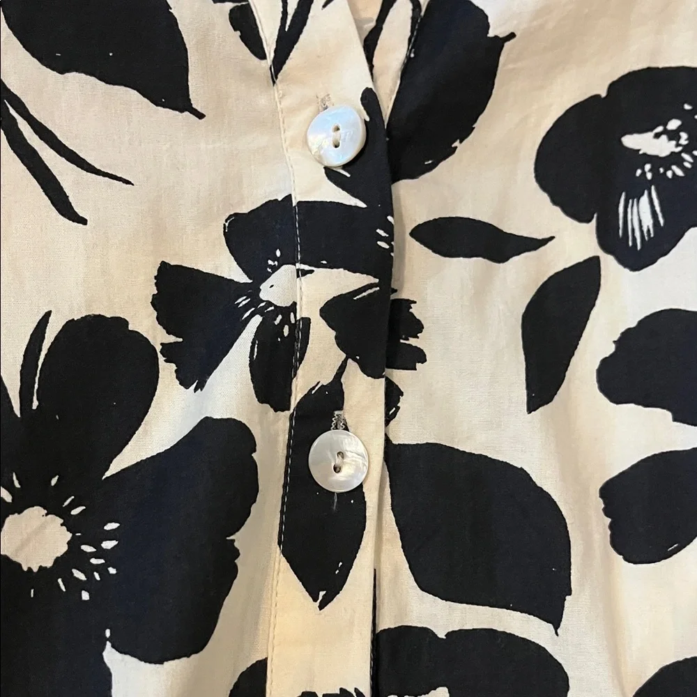 Jessica Simpson Black and Cream Floral Button-Front Tie-Waist Dress - Picture 6 of 7